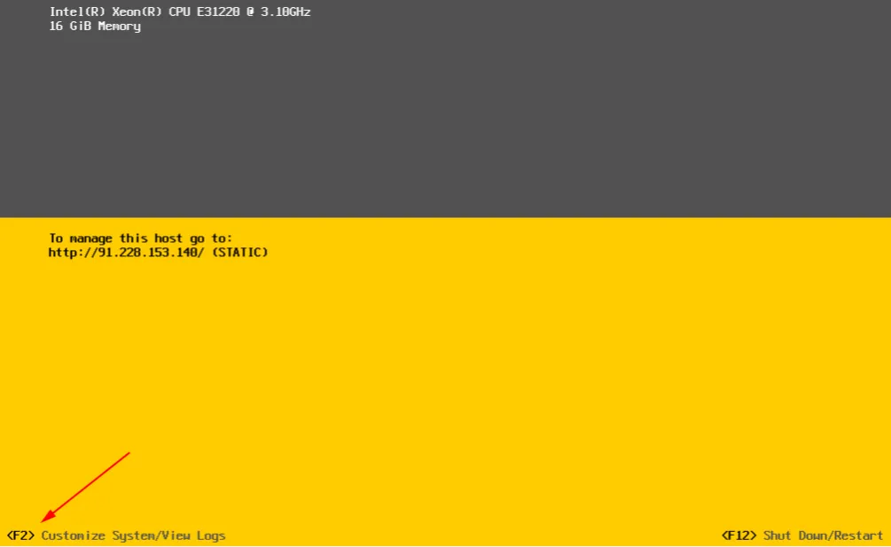 Экран входа ESXi