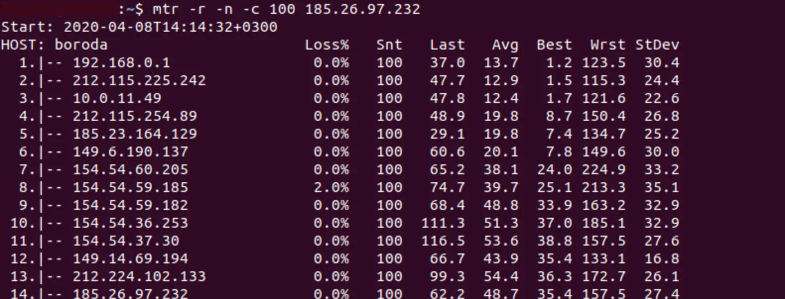 MTR в Linux